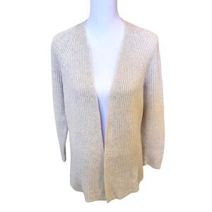 LOFT Women's Beige Ribbed Open Front Long Sleeve Cardigan‎ Sweater Medium